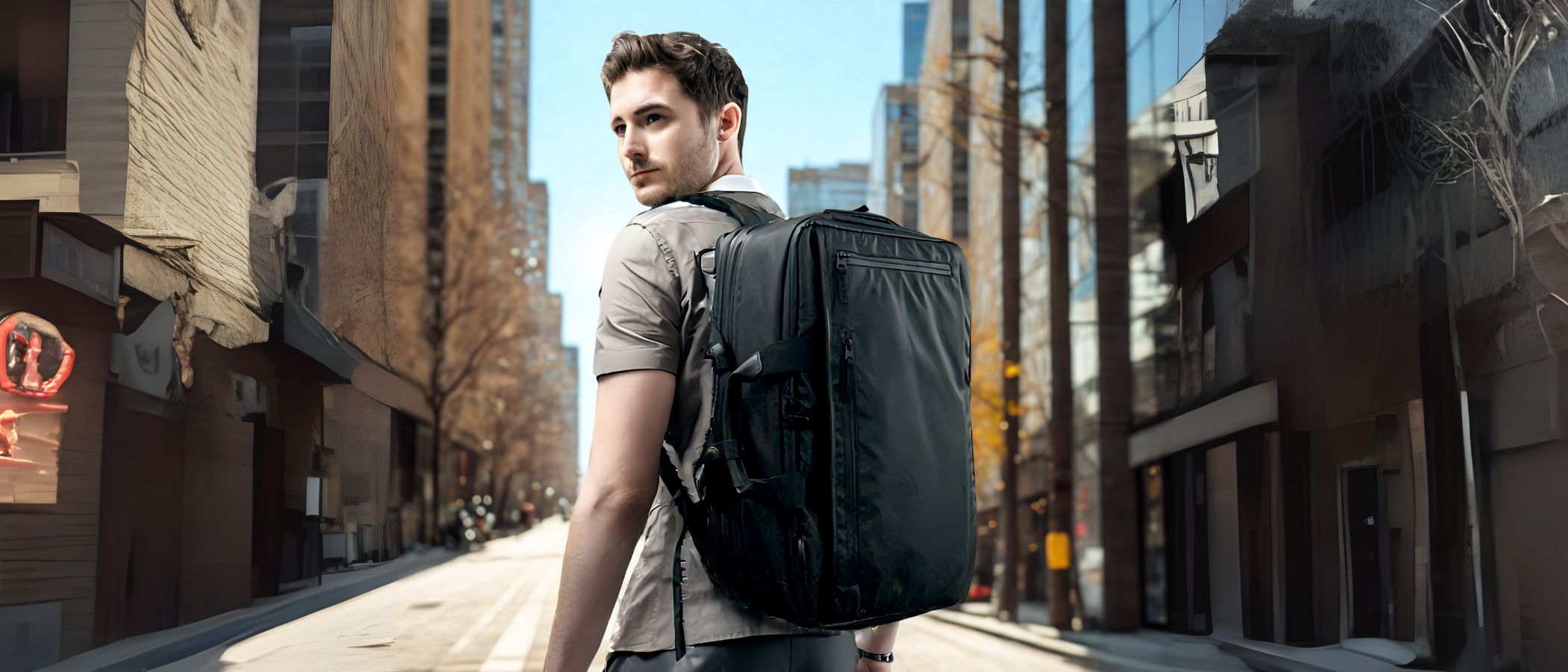 都市の通勤風景と3WAYビジネスリュック ADDEVA UrbanFlex